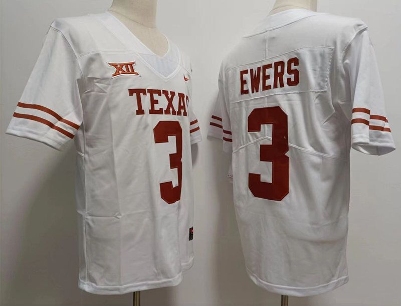 Men Texas Longhorns #3 Ewers White Nike 2025 NCAA Jersey